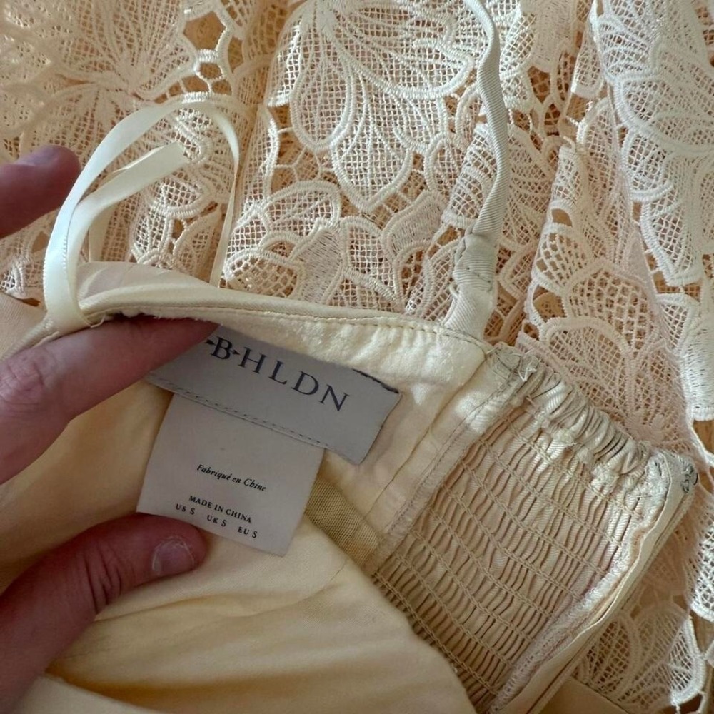 bhldn Gabrielle taffeta lace a line midi dress in light‎ - Picture 4 of 5